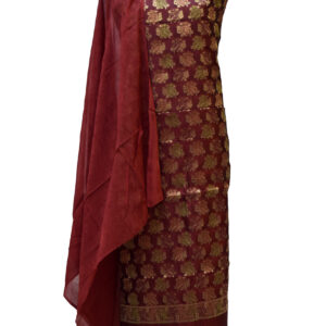 Pure Banarasi Silk Suit Set Maroon (Unstitched)