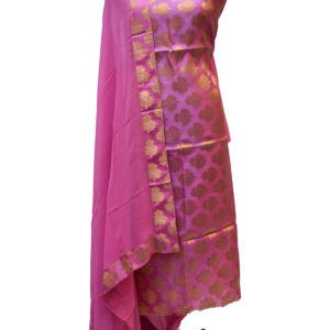 Pure Banarasi Dupium Silk Suit Set Pink (Unstitched)