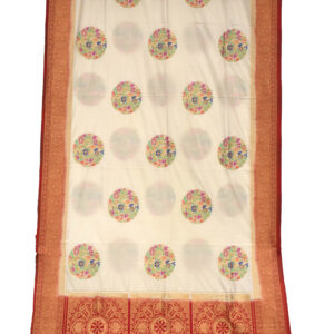 Colorful Meenkari Silk Saree Off White