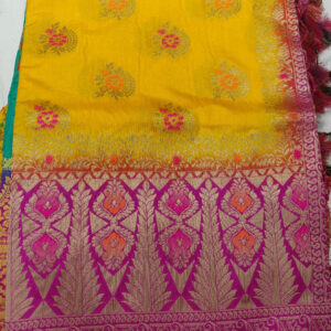 Meena Work Yellow Banarasi Silk Saree Contrast Border & Pallu