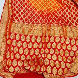 Pure Bandhani Georgette Saree 2 Dye (Red & Orange)
