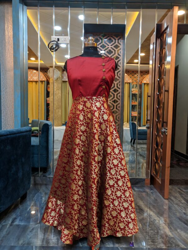 banarasi gown maroon color