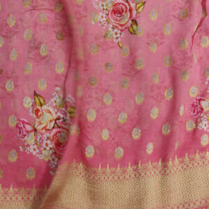 Pure Banarasi Chiffon Digital Print Saree Baby Pink