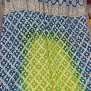 Bandhani Pure Georgette Saree Blue & Light Green Double Dyed