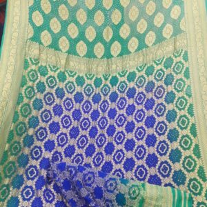 Bandhani Pure Georgette Saree Seagreen & Blue Double Dyed