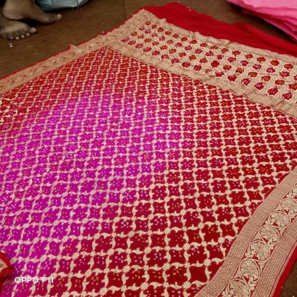 Pure Banarasi Bandhani Georgette Duppatta Red & Pink Double Dye