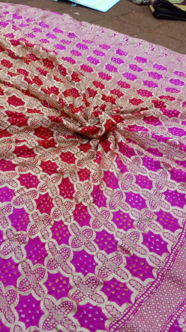 Pure Banarasi Bandhani Georgette Duppatta Pink & Red Double Dye