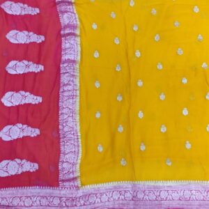 Pure Banarasi Silver Zari Chiffon Saree Yellow & Pink