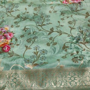 Digital Print & Weaving Pure Katan Silk Saree Green