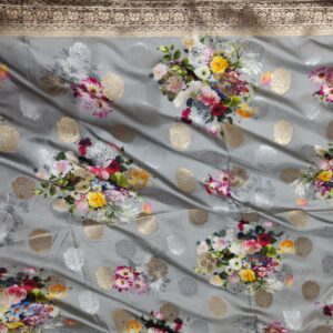 Digital Print & Weaving Pure Katan Silk Saree Grey