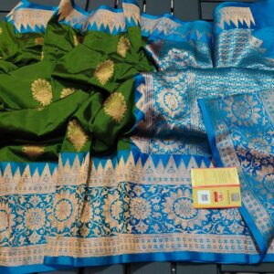 Pure Banarasi Kadhwa Katan Silk Saree Handloom Green | COD Available