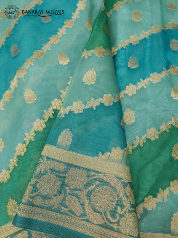 Banarasi Organza Kora Silk Saree Sky Blue Multi Color Dyed