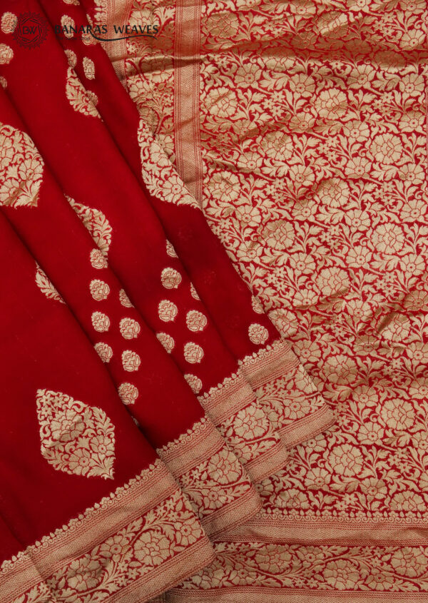 Banarasi Khaddi Georgette Saree Red Color Booti & Boota Design