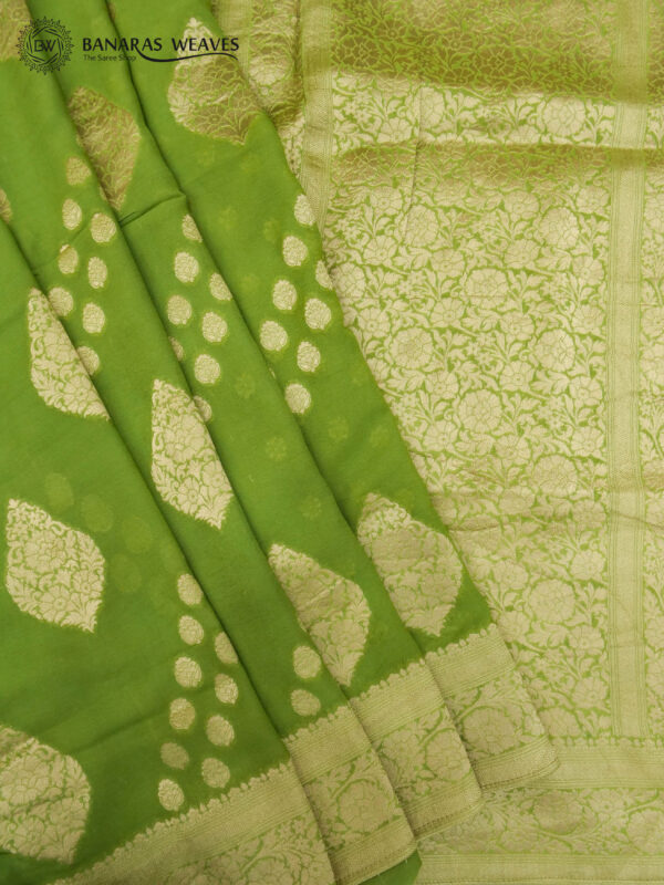 Banarasi Khaddi Georgette Saree Pista Green Color Booti & Boota Design