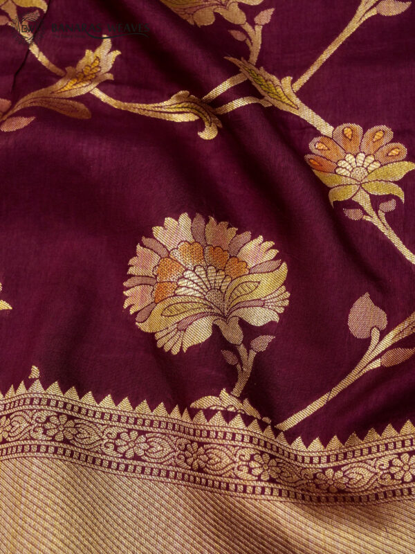 Banarasi Silk Saree Wine Color Hand Dyed