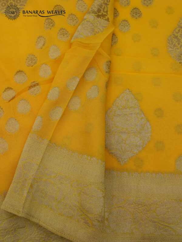 Banarasi Khaddi Georgette Saree Yellow Color Booti & Boota Design