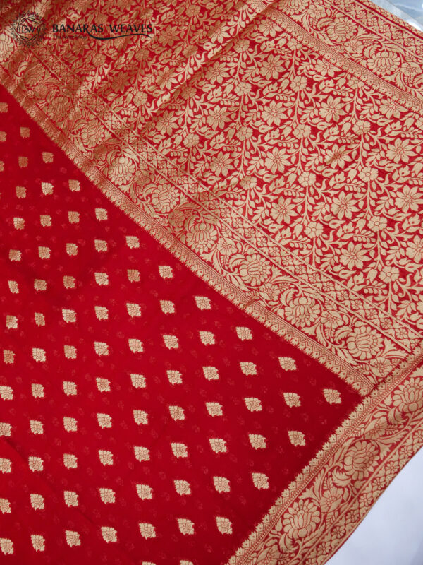Banarasi Khaddi Georgette Saree Red Color Booti Design