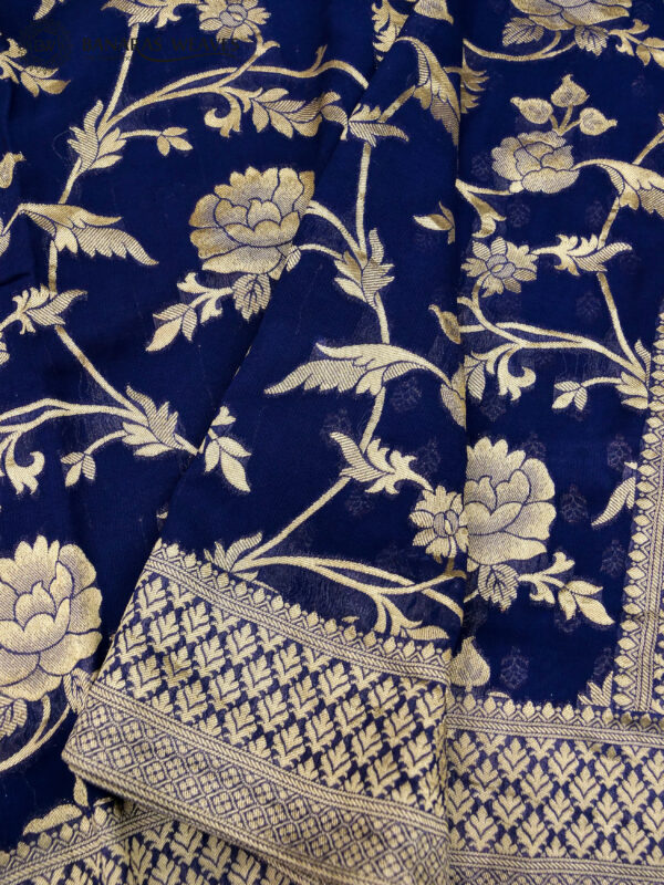 Banarasi Khaddi Georgette Saree Dark Blue Colour In Jaal Design