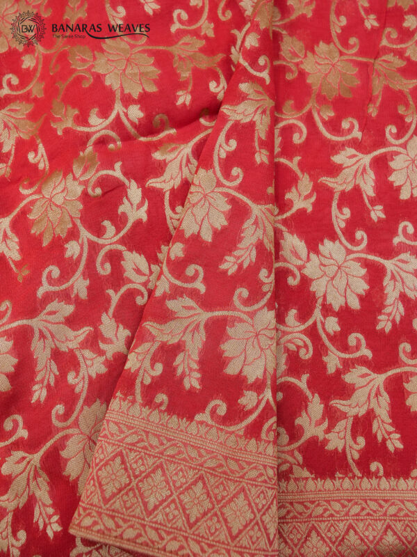 Banarasi Khaddi Georgette Saree Red In Jaal Design