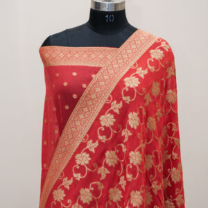 Banarasi Khaddi Georgette Saree Red In Jaal Design