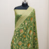 Banarasi Khaddi Georgette Saree Green Color All Over Jaal Design