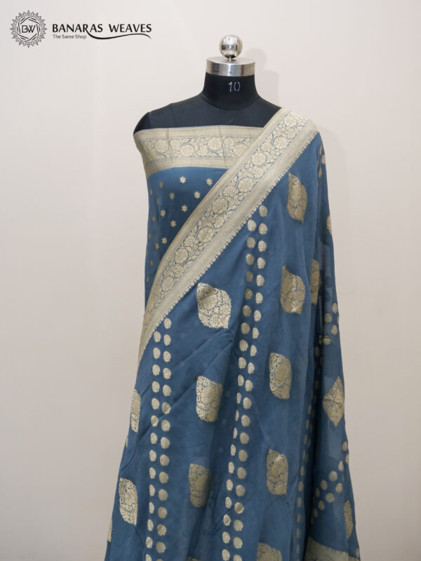 Banarasi Khaddi Georgette Saree Grey Color Booti & Boota Design
