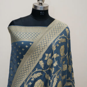 Banarasi Khaddi Georgette Saree Grey Color All Over Jaal Design