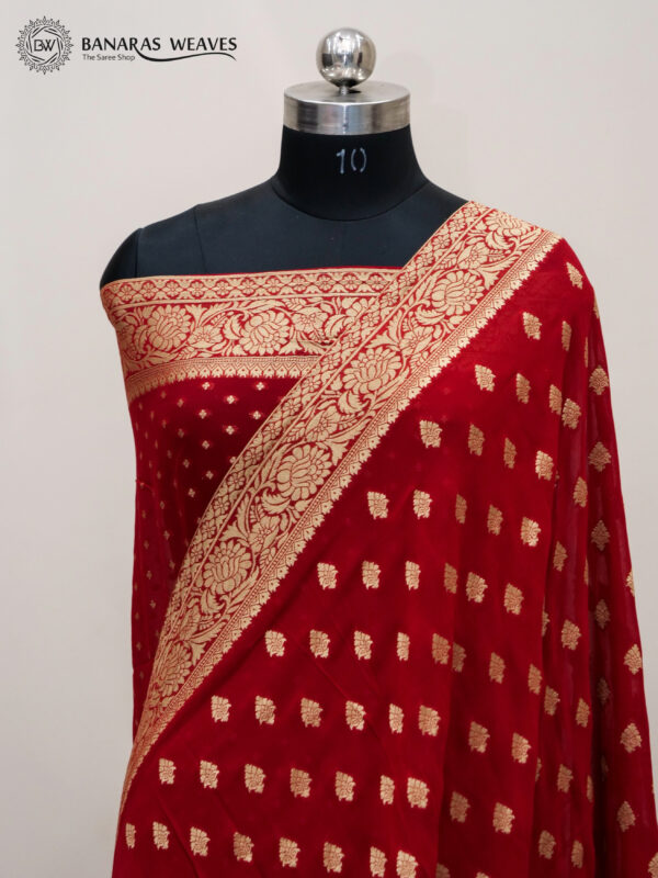 Banarasi Khaddi Georgette Saree Red Color Booti Design
