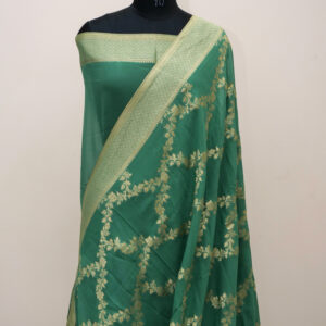 Banarasi Khaddi Georgette Saree Sea Green Colour Jal Design