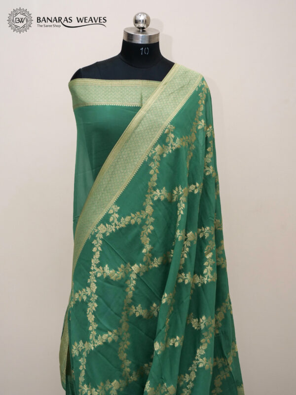 Banarasi Khaddi Georgette Saree Sea Green Colour Jal Design