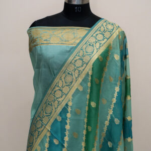 Banarasi Organza Kora Silk Saree Sky Blue Color Multi Dyed