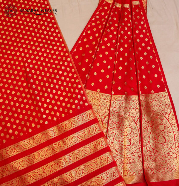 Banarasi Silk Kali Lehenga Unstitched Red Color
