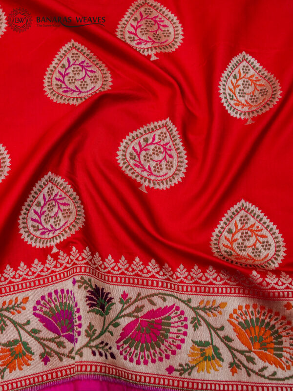 Pure Banarasi Handloom Katan Silk Saree Red Color Boota Design and Meenakari