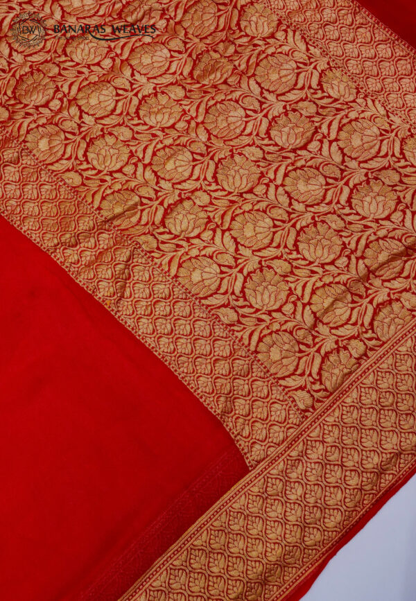 Pure Plain Banarasi Khaddi Georgette Saree Red Color