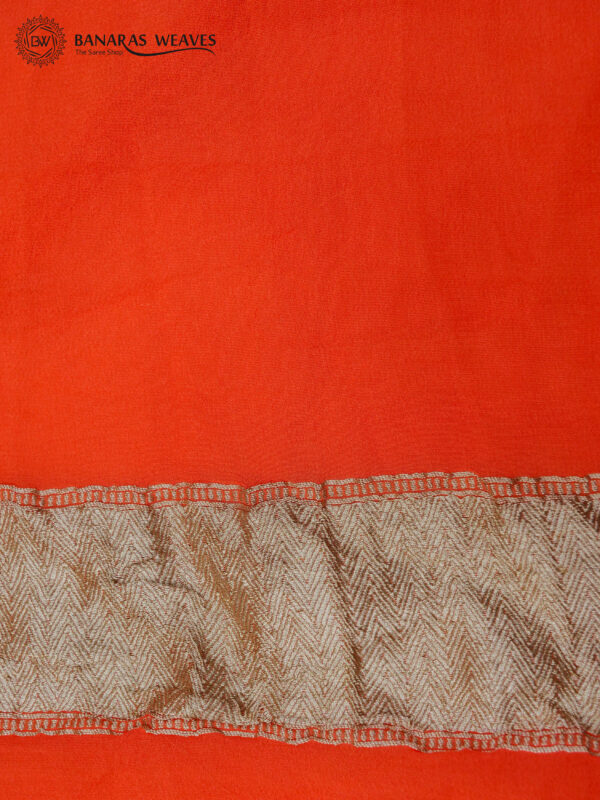 Pure Banarasi Khaddi Georgette Saree Orange Color Jaal Design