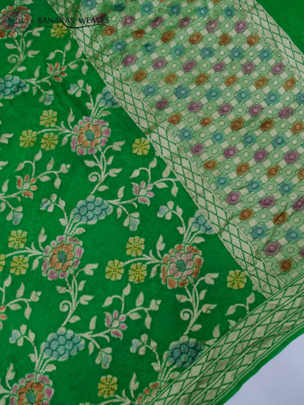 Pure Banarasi Khaddi Georgette Saree Green Color Jaal Design