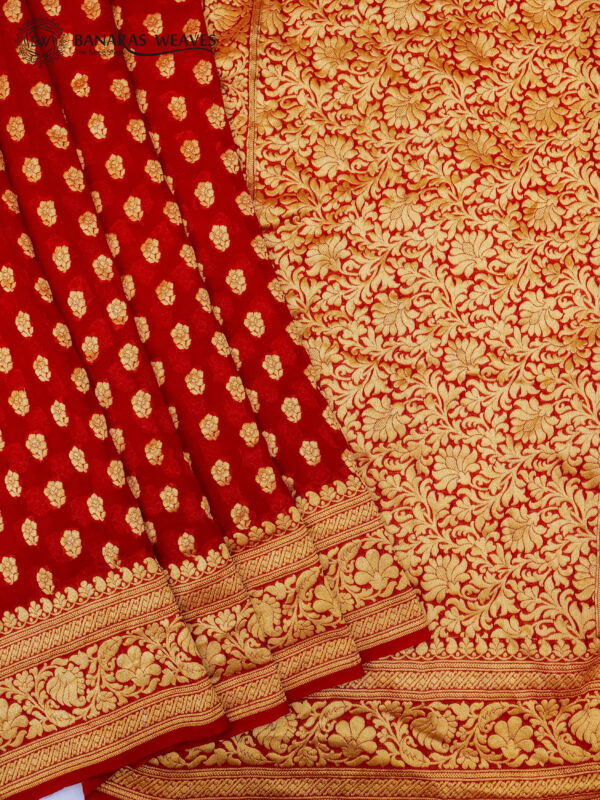 Pure Banarasi Khaddi Georgette Saree Red Color Booti Design