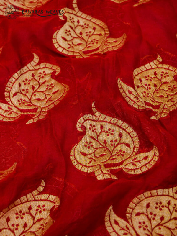 Pure Khaddi Georgette Saree Red Color Boota Design