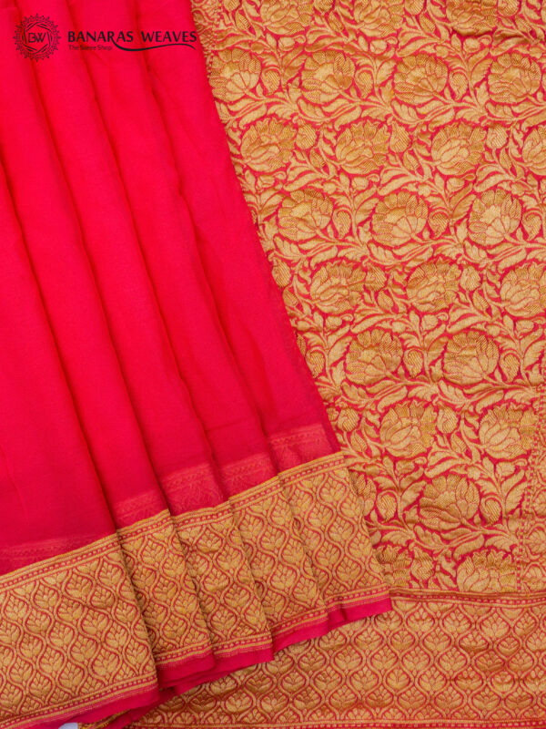 Pure Plain Banarasi Khaddi Georgette Saree Strawberry Pink Color