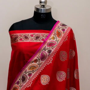 Pure Banarasi Handloom Katan Silk Saree Red Color Boota Design and Meenakari
