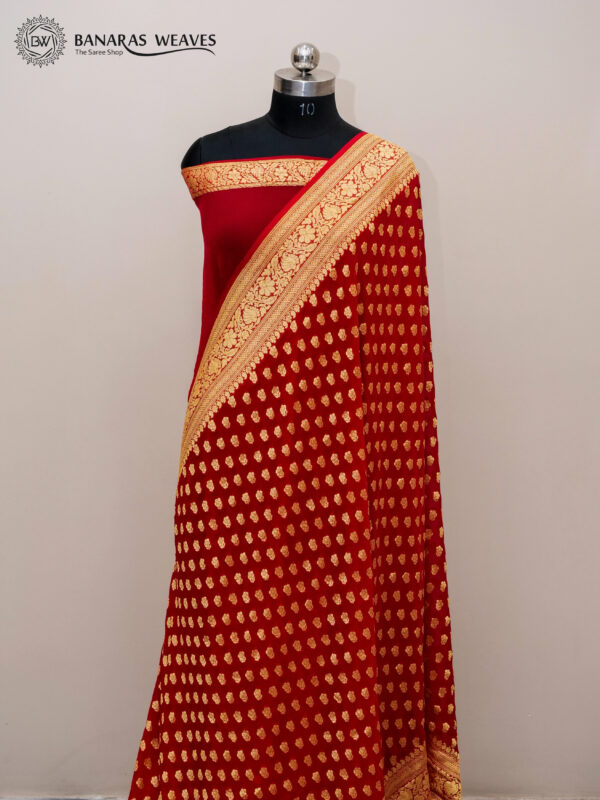 Pure Banarasi Khaddi Georgette Saree Red Color Booti Design
