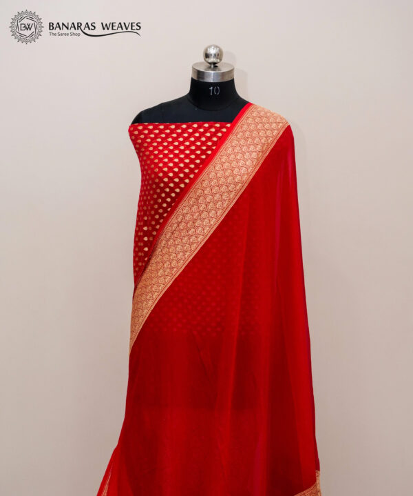 Pure Plain Banarasi Khaddi Georgette Saree Red Color
