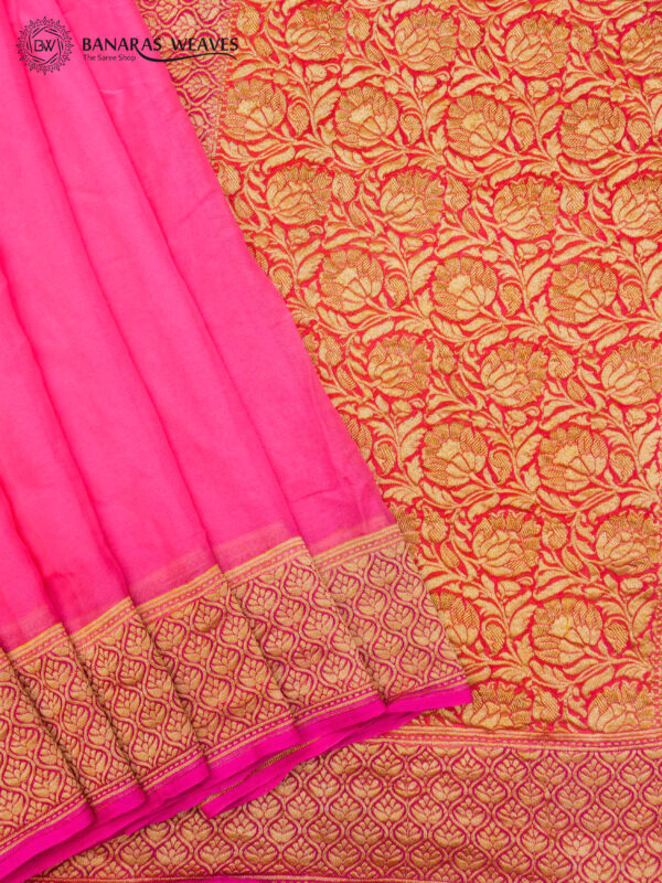 Pure Banarasi Khaddi Plain Saree Pink Color Heavy Blouse