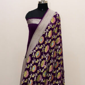 Pure Khaddi Georgette Saree Deep Purple Color In Jaal Design Hand Dyed