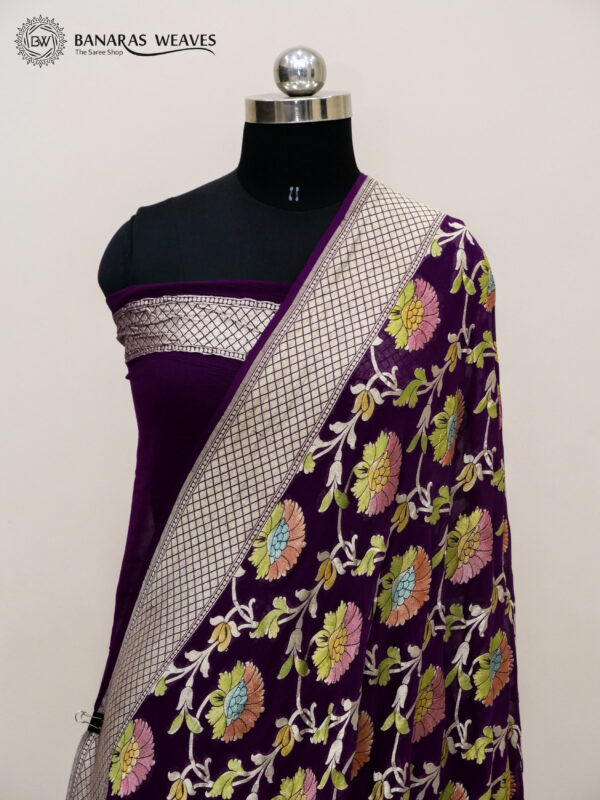Pure Khaddi Georgette Saree Deep Purple Color In Jaal Design Hand Dyed