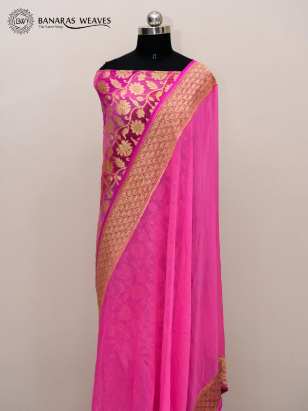 Pure Banarasi Khaddi Plain Saree Pink Color Heavy Blouse