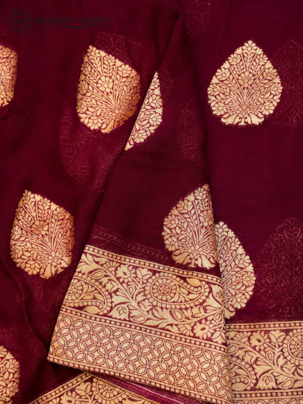 Banarasi Khaddi Georgette Saree Wine Color In Boota Design