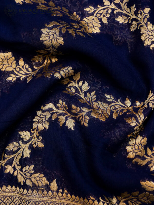Banarasi Khaddi Georgette Saree Blue Color In Jaal Design