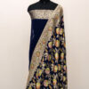 Banarasi Khaddi Georgette Saree Blue Color In Jaal Design Hand Dyed