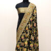 Banarasi Khaddi Georgette Saree Black Color In Jaal Design Hand Dyed